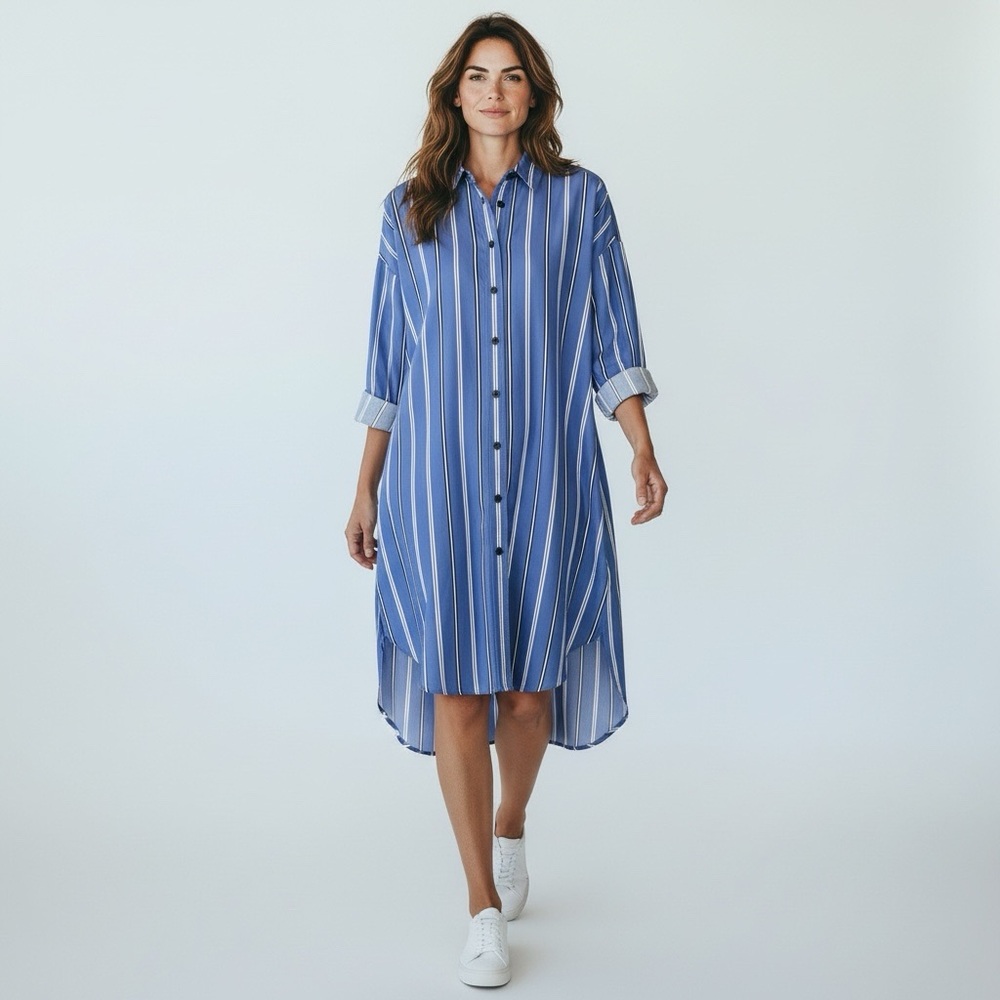 Rag and bone blue white, black striped shirt, dress long sleeve size medium